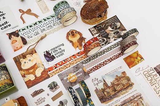 10 Rolls Skinny Washi Tape Set Texture Arts Adhesive Tapes Basic Patterns Decorative Masking Tape Sets for Craft, Kids, Scrapbook, DIY, Gift Wrapping (Style Six)