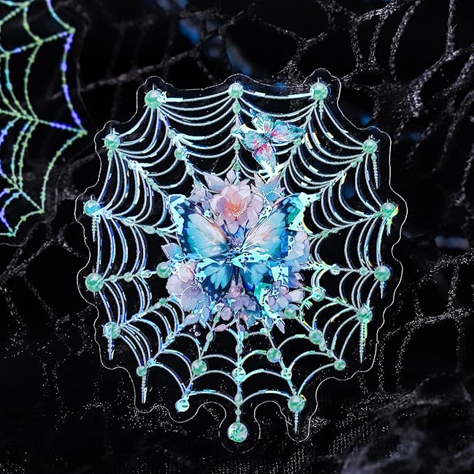 40Pcs Spider Mesh PET Stickers, Large Holographic Stickers for Scrapbooking, DIY Crafts, Journaling Supplies & Junk Journal Ephemera