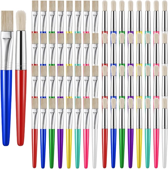 64 Pcs Paint Brushes, Colorful Round and Flat Paint Brushes, Round/Flat Large Painting Brush, Washable, Easy Clean and Hold, for Beginners, Enthusiasts, Acrylic Oil Watercolor Gouache
