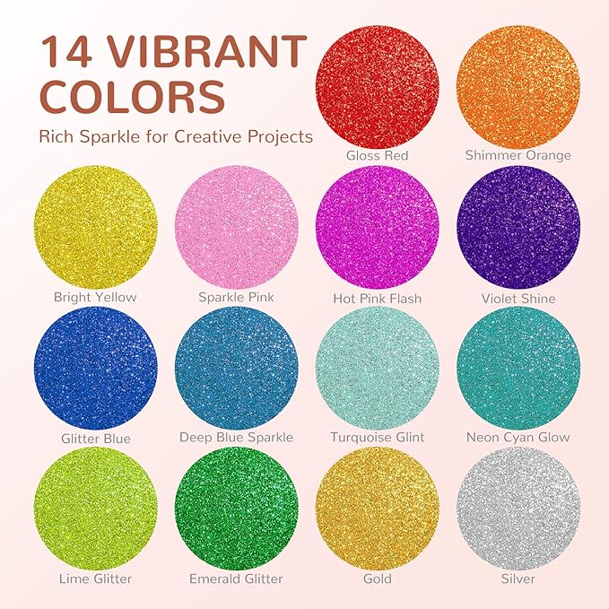 Glitter Acrylic Paint Markers 14 Colors– Metallic Paint Pens for Rock Painting, Wood, Ceramic, Paper & DIY Crafts – 0.7mm Fine Tip Glitter Markers for Scrapbooking, Card Making & Journaling