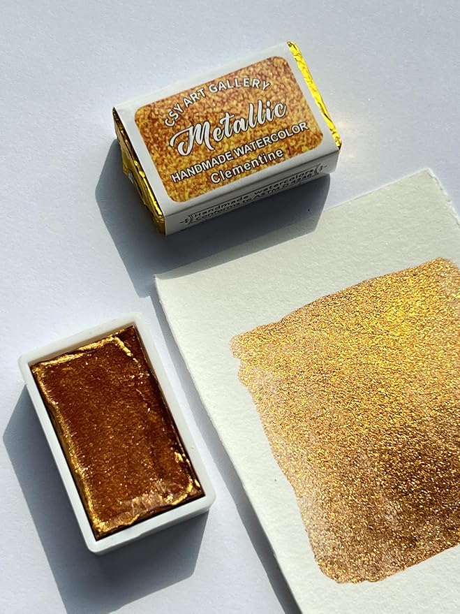 CSY art gallery Watercolor Paint,Full Pans Glitter Metallic Colors, Glitter-Pearlescent Water Color, Ideal for Beginners and Artists (Clementine)