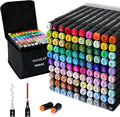 100 Colors Dual Tip Alcohol Markers Set, Chisel & Fine Point, plus 1 Colorless Blender, Professional Art Markers for Blending, Adult Coloring Books, Sketching, Architecture Design, Non-Toxic
