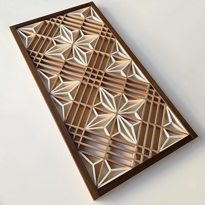 Hinoki Woodworks Kumiko DIY Kit Kakuasa-no-ha Pattern. Ready to Assemble Project with 154 Wood Pieces | Japanese Woodworking craftmanship | Wall Art Display | Gifts for dad & Husband