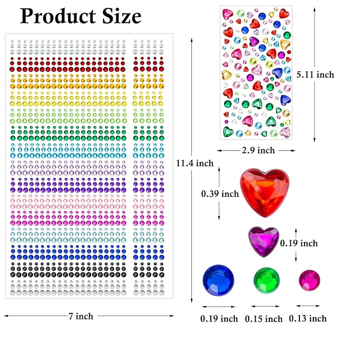 1610 Pcs Hair Gems Self Adhesive Rhinestones for Makeup Eyes 15 Colors Rainbow Rhinestones Face Jewels Face Gems Stick On, Heart Face Gems Bling Gems Jewels Stickers for DIY