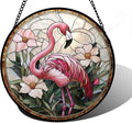 Stained Glass Window Hanging, Flamingo Flower Sun Catchers Diamond Glass Panel Hangings Pink Suncatcher Decor for Birthday for Women, Men, Wife, Aunt, and Mom 6.3 in