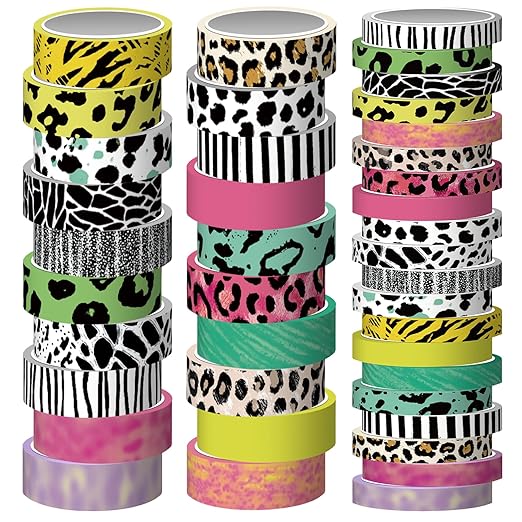 40 Rolls Washi Tape Set - Decorative Tape, Lucky Leopard Colored Tape, Scrapbook Washi Tape for Journaling, Scrapbook Tape, Craft Tape, Washintape