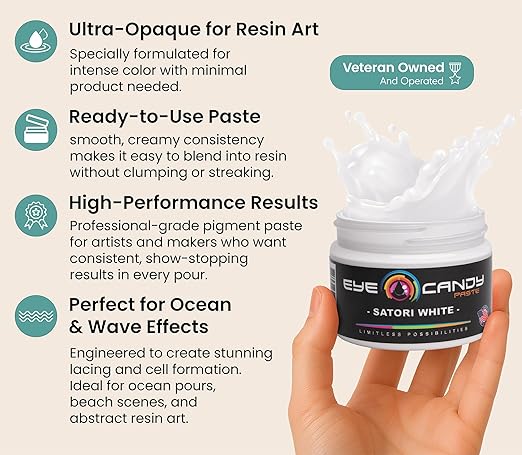 Eye Candy White Resin Pigment Paste Satori White (3 oz) | Create Cells and Lacing | Epoxy, Resin Art Paste | Opaque Tint | Highly Pigmented