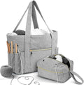Bulyoou 2 Pcs Crochet Bag and Tote Set Corduroy Yarn Bag Crochet Tote Bag for Crochet Hooks Organizer Yarn Holder for Crochet Lovers Knitting Bag Crochet Accessories(Grey)