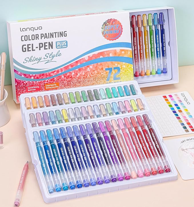 Glitter Gel Pens, 72 Pack Colored Pens for Black Paper & White Paper, 1.0mm Point Pens, Large Capacity Ink Pens for Coloring, Writing, Drawing, Journaling, Note Taking, Office, Home