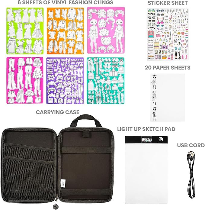 Fashion Angels Fashion Design Light Up Sketch & Tracing Pad, Includes Holograpic Carrying Case, USB, Ultra Thin Tablet, 350+ Stencils & Stickers, Ideal for Kids Ages 8+