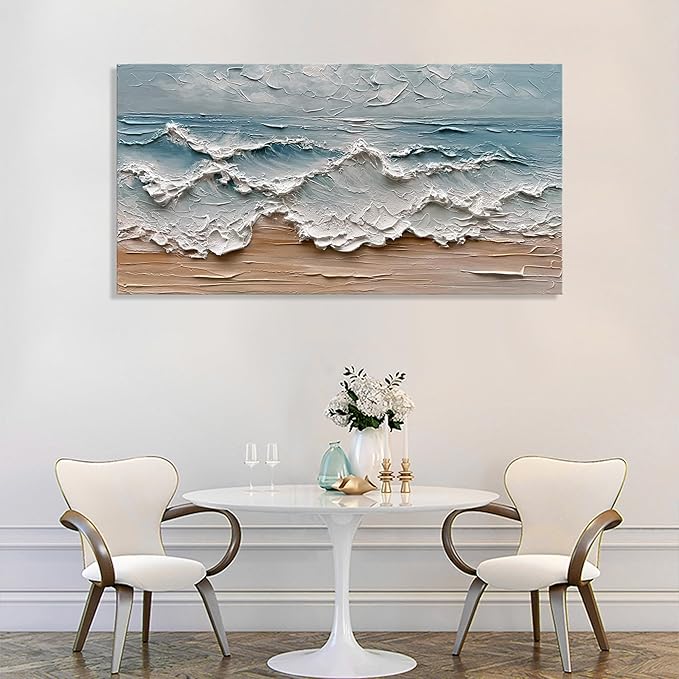 Art 24x48 inches Hand-Painted Sea Wave Beach Landscape Oil Painting Modern Abstract Canvas Art Large Oil Painting Home Office Wall Decoration
