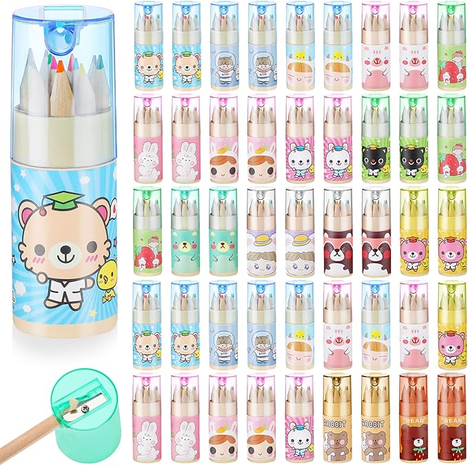 Fumete Mini Colored Pencils Bulk with Sharpener 12 Colors, Portable Pencil Tube Set for 100th Day of School Gifts & Valentine Exchange Kids Party Favors Classroom School Supplies