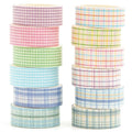 12 Rolls Grid Washi Tape Set Plaid Arts Adhesive Tapes Basic Patterns Decorative Masking Tape Sets for Craft, Kids, Scrapbook, DIY, Gift Wrapping (Style Three)