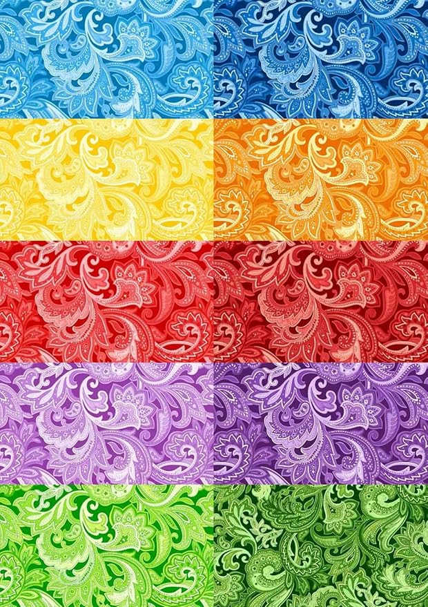 Jelly Roll Fabric 100% Cotton Quilting Fabric, 40 Pre-Cut Strips (2.5 x 44 Inch) for Quilting and Sewing - 10 Assorted Floral Prints-Paisley Floral