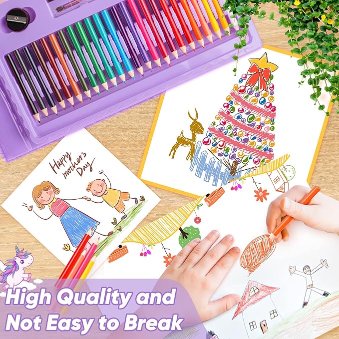 Soucolor Art Supplies, 283 Pieces Drawing Set Art Kits with Trifold Art Easel, 2 Drawing Pads, 1 Coloring Book, Crayons, Pastels, Arts and Crafts Gifts Case (Purple)