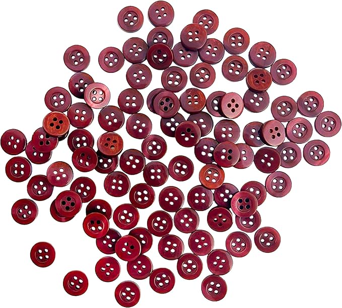 100 Pcs Wine Sewing Buttons 16L (10mm) 4 Hole Round 0.4 inch Button Plastic Red Brown Bulk Standard Shirt Front Ideal for Pants Blouse Shirt Dress Skirt Shorts Decorative DIY Arts