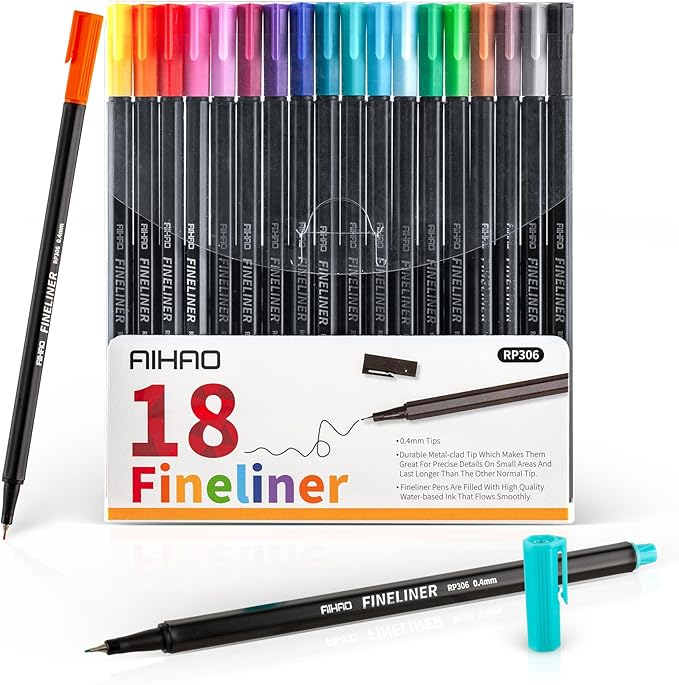 AIHAO Fineliner Pen, Color Pens for Drawing, Calendar, Coloring, Writing, Note Taking, Journaling,18ct Colors Fine Line Porous Fine Point Markers, School Office Teacher Art Supplies