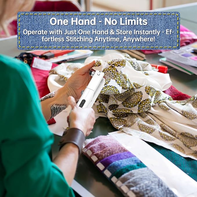 Handheld Sewing Machine for Beginners - Portable Cordless Mini Sewing Machine, Complete Sewing Kit & Accessories - Easy Electric Stitching for Home, Travel & DIY Repairs, White