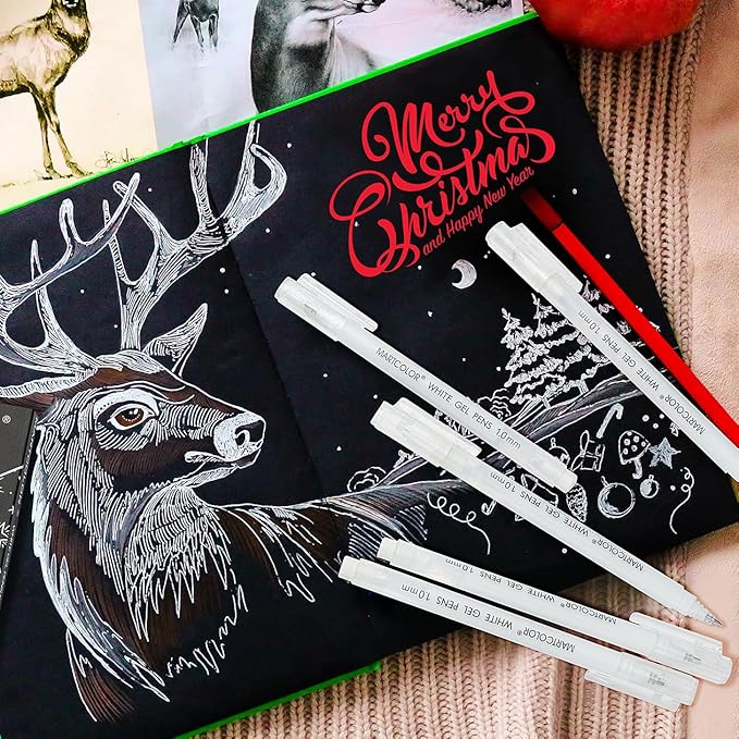 White Gel Pens, 1.0mm Fine Point Opaque Archival Ink Pen for Black Paper Drawing, Art Highlight, Illustration, Bullet Journaling, Card Making & DIY Projects, 3 Pack