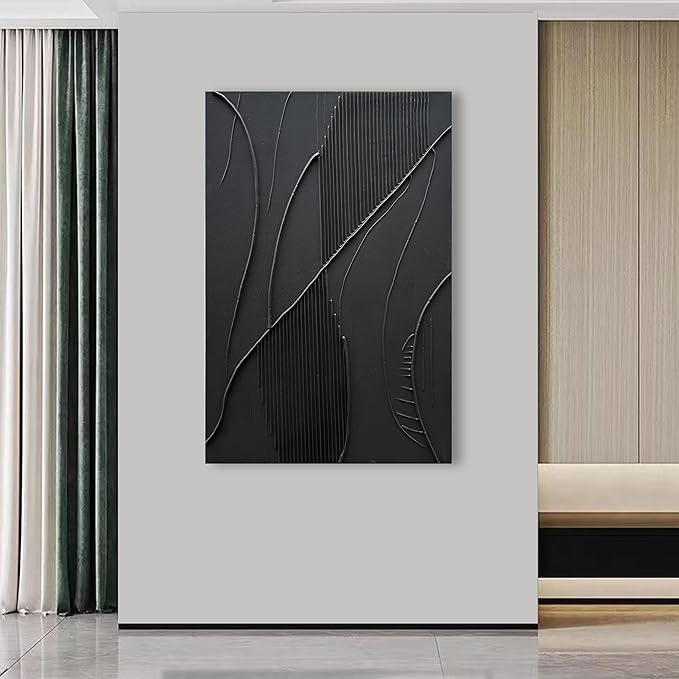 NANKAI Art Hand-Painted Modern Minimalist Abstract Art Black Texture Oil Painting Large Home Wall Art Deco Oil Painting 45x30 inches