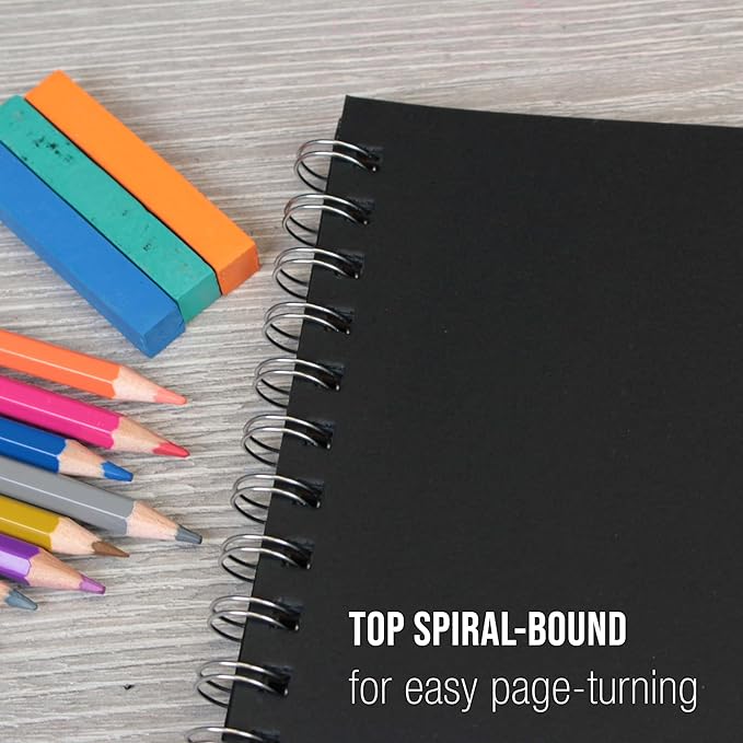 U.S. Art Supply 11x14 Premium Heavy-Weight Black Paper Sketchbook, 64lb (140gsm), 2 Pack, 30 Sheets, Spiral Bound, Black Paper Notebook for Colored Pencil, Markers, Oil Pastels, Chalk, Charcoal