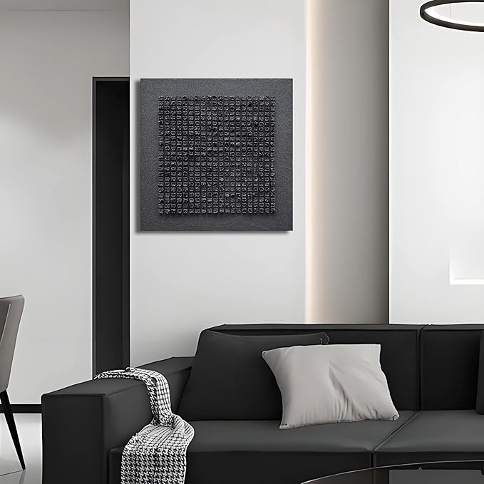 NANKAI Art Hand-Painted Black Textured Abstract Art in a Contemporary Minimalist Style is Suitable for Wall Decoration in Home Office or Corridor Size is 24x24 inches