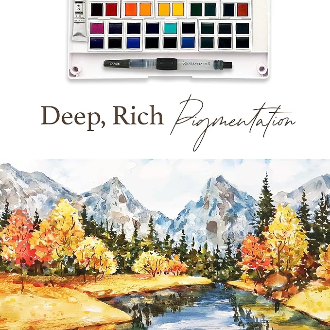 SCHPIRERR FARBEN - Professional Watercolor Paint Set, 48 Vivid Colors, Travel Watercolor Set with Classy Tin Box, Portable Watercolor Palette, Water Colors for Adult and Kids Use