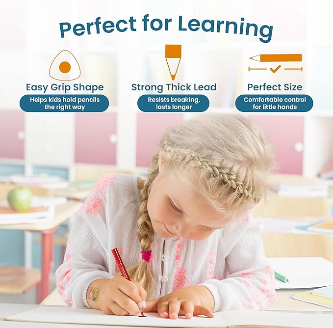 Colored Pencils for Toddlers 3-4 Years – Kids Pencils for Beginners, Toddlers and Preschoolers, Jumbo Triangle Shape for Easy Grip, Thick Colored Core for Easy Coloring and Less Breakage (8 Pack)