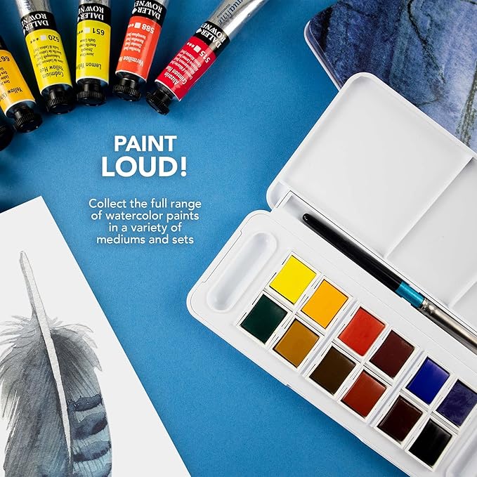 Daler Rowney Aquafine 12-pc Watercolor Travel Set - Watercolor Paint Set for Watercolor Paper and More - Watercolor Set for Artists and Students - Water Color Paint for All Skill Levels