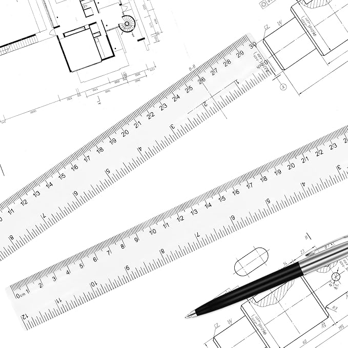 Clear Plastic Ruler 12 Inch Straight Rulers, Shatterproof Ruler with Inches and Centimeters for School Classroom, Home, or Office (2pcs)