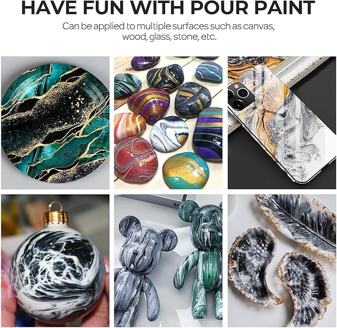 Nicpro Jet Black Color Acrylic Pour Paint, 69 Ounce Pre-Mixed Pouring Paint Supplies with Silicone Pour Oil & Gloves for Canvas, Rock, Wood Cell Creation Flow DIY Art Painting, Ready to Pour