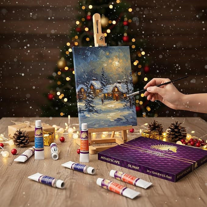 MyArtscape Oil Paint Set - 12ml x 24 Tubes - Lightfast - Heavy Body - Oil-based Colors - Great Pigment Load - Artist Quality Painting Supplies - Professional Craft Paints