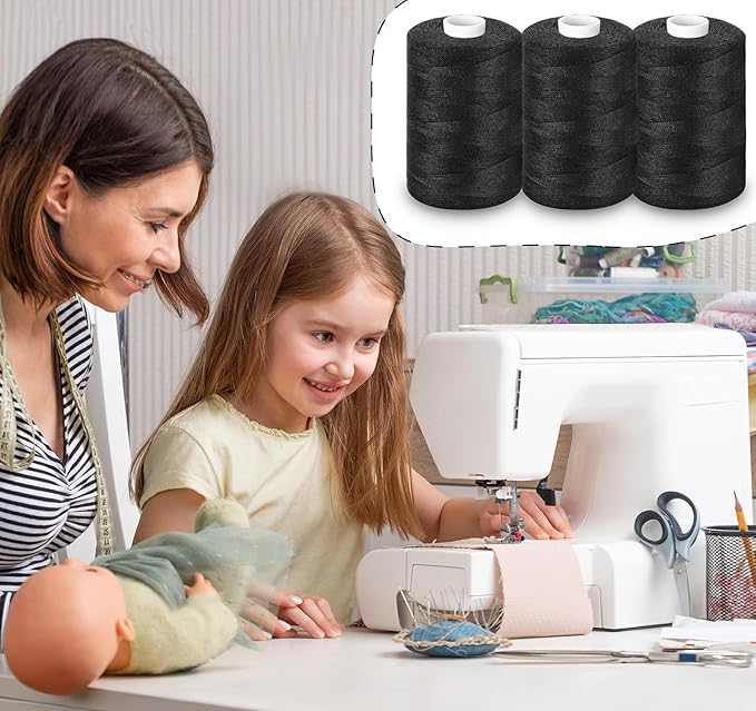 12PCS Thread - 1000Yard Black All Purpose Sewing Machine Thread for Sewing Machine, Hand Stitching, Embroidery Clothing Repair, Home Decor