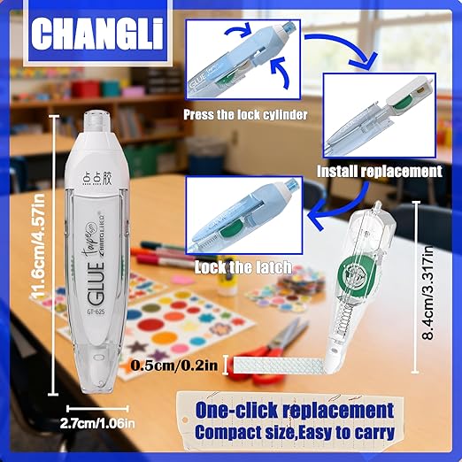 CHANGLi 6pack Refillable Scrapbook Glue Tape, 400pcs Power Glue Points, 16FT*1/5 Inch Double Sided Tape for Crafts,Scrapbooking Supplies, Adhesive Glue Runner for Gift Wrapping, Photo