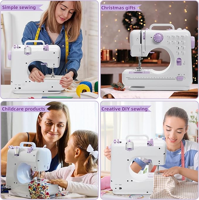 12-Stitch Small Sewing Machine with Foot Pedal & Night Light, Portable Electric Sewing Machine for Beginners, Kids, Tailors | Quick Repairs, DIY, Crafts | Powered by AC/Adapter (7-9W)