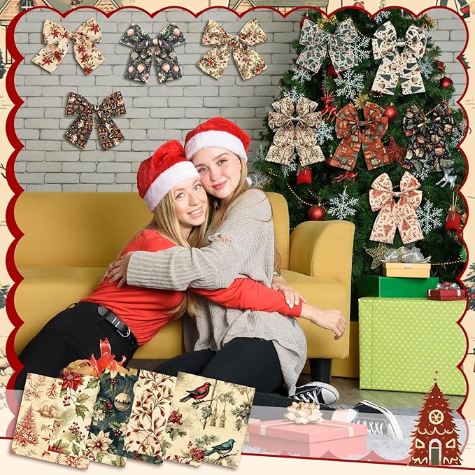 Fanfanwin 100 Pcs 10 x 10 Inch Vintage Christmas Quilting Fabric Christmas Fat Squares Patchwork Strips Santa Red Cardinal Precut Fabric Bundles for Xmas Handmade Crafting DIY Craft Sewing Material