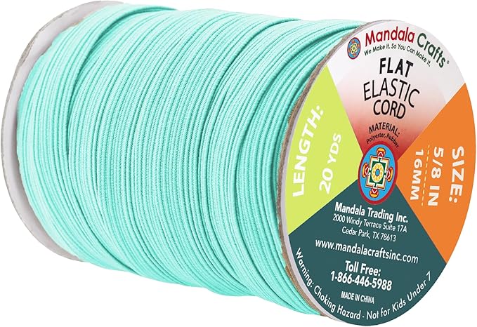 Mandala Crafts 16mm 20 Yds Roll of Turquoise Elastic Bands for Sewing - 5/8 Flat Elastics Cord - 5 8 Inch Braided Stretch Straps for Crafting