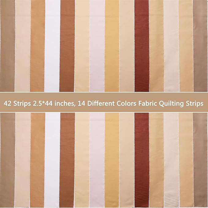 Solid Jelly Roll Fabric for Quilting 42 Strip 2.5" x 44", Cotton Fabric Strips Jelly Rolls for Quilting, Rug, Blanket, Quilt, and Crafts - Brown White Coffee Khaki Cream Ivory Natural