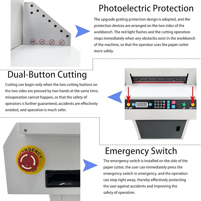 Commercial Electric Paper Cutter Guillotine 45cm Cutting Width NC Control Movable Paper Trimmer with LCD Display Storage Cabinet Two-Hand Safety Operation 110V for Books Pictures Files
