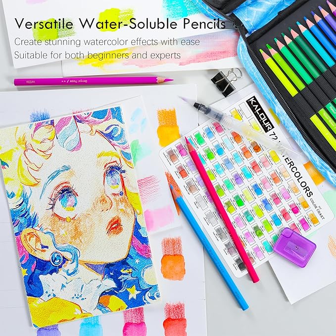 Professional Watercolor Pencils, Set of 72, Studio Collection Artist Pencils, Pre-Sharpened Water Colored Pencils, Firm Texture, Watersoluble, Great Holiday Gifts for Adult or Teens