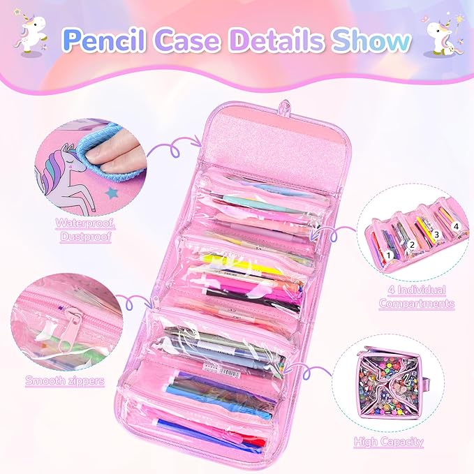 Washable Scented Markers Set for Kids - Unicorn Coloring Art Supplies Set for Kids Ages 4-8 Birthday Gifts for 4-8 Year Old Girls Unicorn Pencil Case 54 PCS