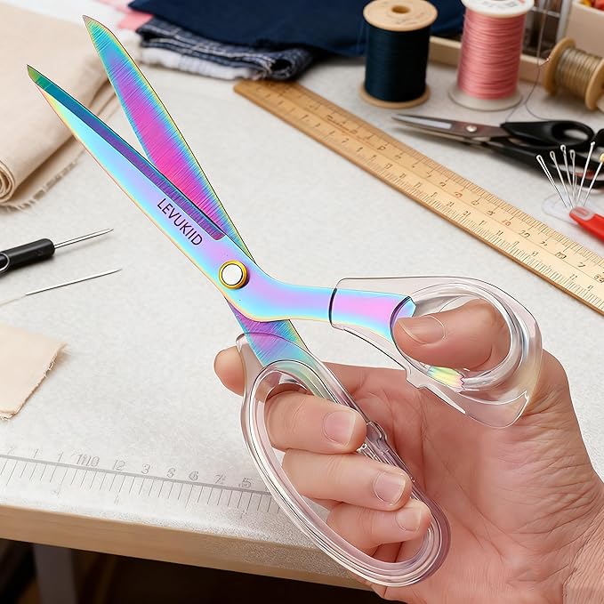 scissors all purpose, Titanium Coated Blades and Ergonomic Clear Handle, Clear Scissors For Office Desk, Modern Design for Craft, Sewing, fabric,Office/Color