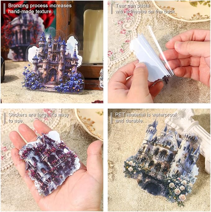 40 Pieces Gothic Castle and Garden PET Scrapbook Stickers, 4 Pack Aesthetic Decorative Vintage Landscape Stickers for Scrapbooking, Planner, Junk Journaling Supplies, DIY Arts, Crafting