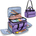 Yarwo Knitting Yarn Bag, Portable Crochet Storage Tote with Double Top Cover and Yarn Holes for Knitting Needles(Up to 14”), Unfinished Projects and Skeins of Yarn, Purple