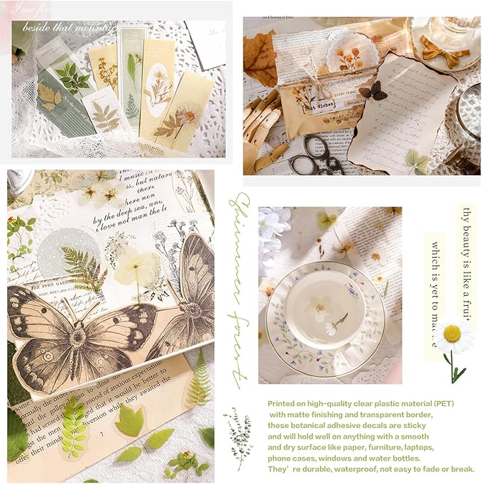 Maxleaf Pressed Flower Stickers Set, 270PCS Dried Flowers Waterproof Stickers Decals Floral Botanical Journaling Stickers for Scrapbook Supplies Junk Journal Bullet Journals Planner Laptops Art Crafts