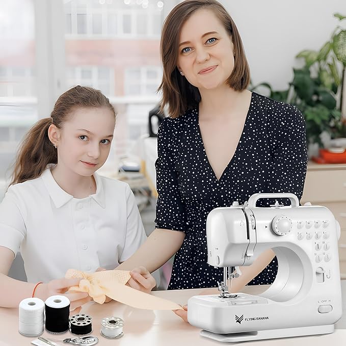 Flying Banana Mini Sewing Machine for Beginners - Portable with 12 Stitches, Best Christmas Gifts 2025 for Boys & Girls 8 +, Kids Sewing Kit, Home DIY Crafting