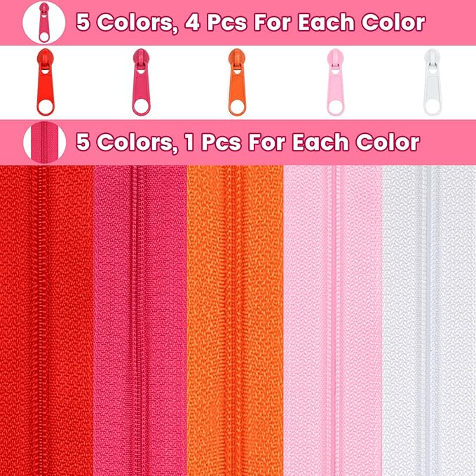 DOITEM Zipper Tape 3 mm Nylon Endless Zipper Set with Slider - 5 Colors