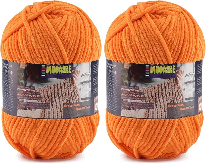 2 Skeins Fluffy Chenille Yarn for Crocheting - Baby Blanket Yarn for Knitting - Velvet Yarn for Amigurumi Crochet, Ultra Soft Yarns Total Weight 400g/14oz, Total Length 480m/524yard