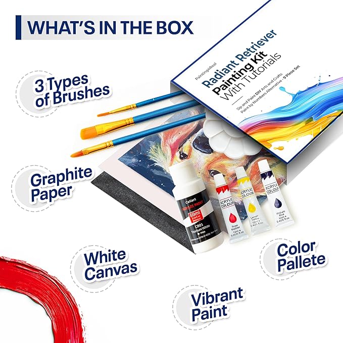 DIY Art Painting Kit for Adults – Learn to Paint Radiant Retriever with Video Tutorials – 9 Pieces Acrylic Paint Set for Adults –Perfect Christmas Crafts & Holiday Gifts for Art Lovers