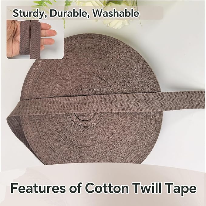 3/4 Inch Brown Cotton Twill Tape - 40 Yards Herringbone Webbing Bias Binding Tape for Sewing, Pet Collar, Crafting & DIY Projects, Gift Wrapping and Home Decor